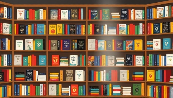 An illustration of a virtual bookshelf filled with diverse genres and book covers, with personalized book recommendations popping out of the shelves like magic, showcasing the service's ability to match readers with their perfect literary matches.