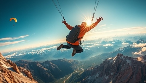 An exhilarating image capturing an adventurous moment such as bungee jumping, paragliding, or mountain climbing in a breathtaking outdoor setting, evoking the spirit of exploration and thrill-seeking experiences curated by Trailblazer Concierge for discerning travelers.
