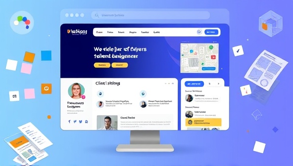 An online platform interface displaying a streamlined and user-friendly freelancer marketplace, with profiles of talented designers, project listings, and client reviews, surrounded by design elements like color palettes and wireframe sketches, symbolizing collaboration and creativity in web design projects.