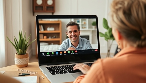 An online video consultation session between a Greenergy Homes consultant and a homeowner, discussing energy-efficient upgrades and solutions for the home, creating a personalized and interactive experience for the client.