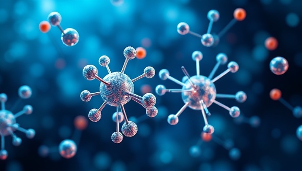 An imaginative representation of AI-powered molecular models interacting with drug compounds in a virtual laboratory setting, illustrating the cutting-edge technology and scientific precision of MediGenius AI in drug discovery innovation.