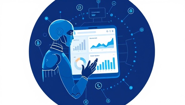 An illustration of a futuristic AI assistant interacting with a user on a smartphone screen, displaying financial charts and recommendations, creating a seamless and intuitive experience in managing personal finances.