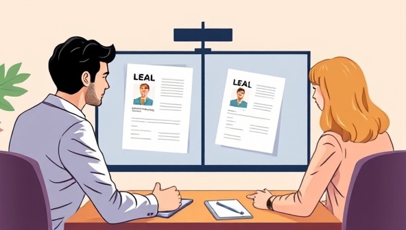 An illustration of two professionals engaging in a virtual legal consultation via video call, with legal documents and a laptop in the background, conveying a modern and convenient approach to legal services.
