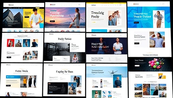 A collection of vibrant and themed website templates displayed on a digital screen, each tailored for a specific industry like fashion, travel, or technology, showcasing diversity and customization options for niche businesses.