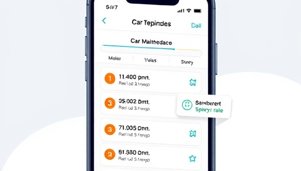An illustration of a smartphone screen displaying a personalized car maintenance schedule, with reminders and notifications popping up, conveying the convenience and digital nature of the subscription service.