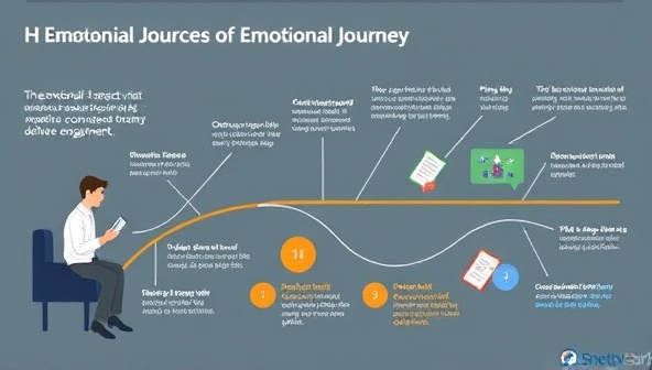 A dynamic infographic illustrating the emotional journey of a consumer interacting with a brand, highlighting key touchpoints where emotional marketing strategies can create meaningful connections and drive engagement, emphasizing the impact of emotional marketing on consumer behavior.