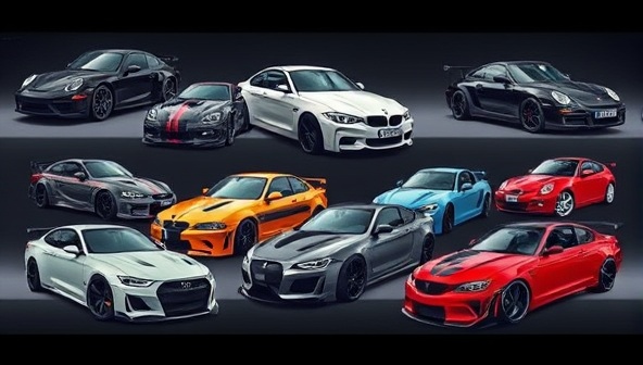 An artistic collage of various customized cars showcasing different modification styles, from sleek aerodynamic designs to retro-inspired aesthetics, representing the diverse customization options available on the ModGear Hub platform.