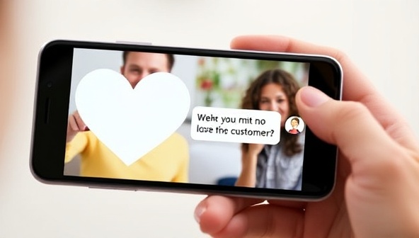 An engaging and heartwarming video message being played on a smartphone screen, showcasing the emotional impact and personal connection that VidGreetings delivers to customers, overlaid with a heart icon symbolizing love and appreciation.