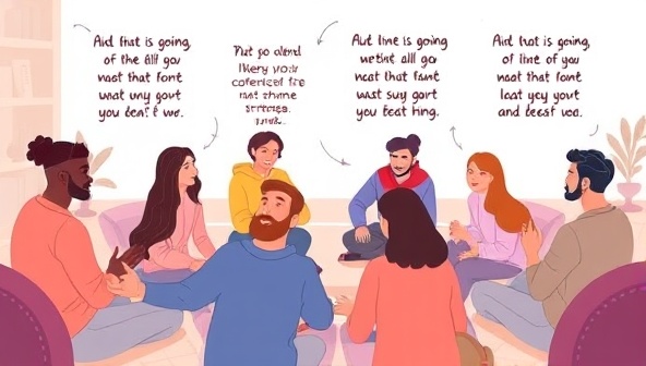 A comforting digital illustration of a virtual support group meeting, featuring diverse individuals in a circle sharing experiences and offering support, with calming visuals and inspirational quotes in the background, creating a sense of connection and understanding in a nurturing environment.
