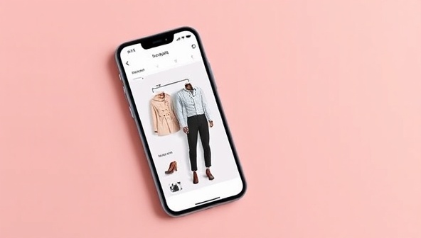 A sleek and modern smartphone mockup displaying a virtual fitting room interface where users can mix and match clothing items virtually, creating a fun and interactive fashion experience.