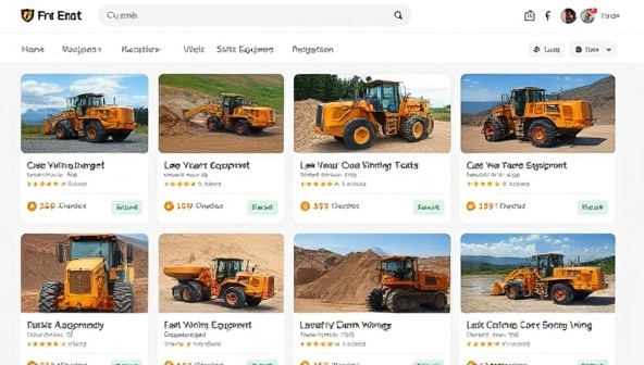 An online platform interface showcasing a variety of mining equipment available for rent, with clear descriptions, pricing, and user reviews, creating a sense of trust and transparency.