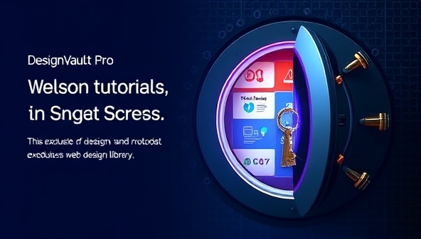 A visual representation of a digital vault filled with design assets, tutorials, and resources, with a key unlocking the vault door, symbolizing the exclusive and valuable content accessible through DesignVault Pro's subscription-based web design library.
