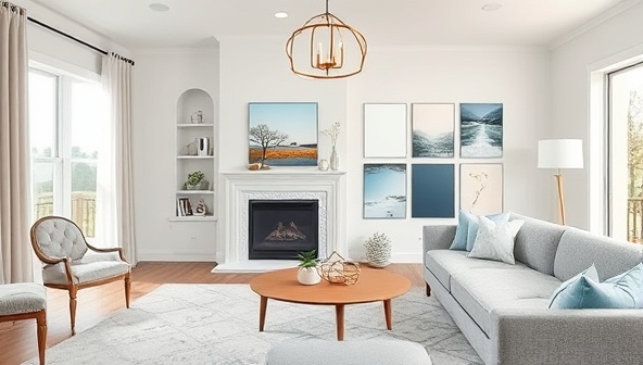 A virtual interior design consultation session with a designer presenting mood boards, color palettes, and furniture suggestions to a homeowner, creating a visual representation of the design process and transformation possibilities with DesignVision.