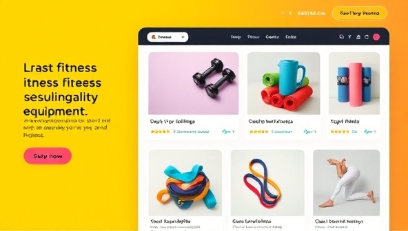 An online platform interface showcasing a variety of fitness equipment listings, including dumbbells, yoga mats, and resistance bands, with user-friendly navigation features and a vibrant color scheme, promoting community engagement and sustainable fitness solutions.