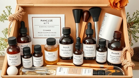 An image of a beautifully curated fragrance kit with various essential oils, blending tools, and personalized labels, creating an immersive and sensory experience for subscribers.