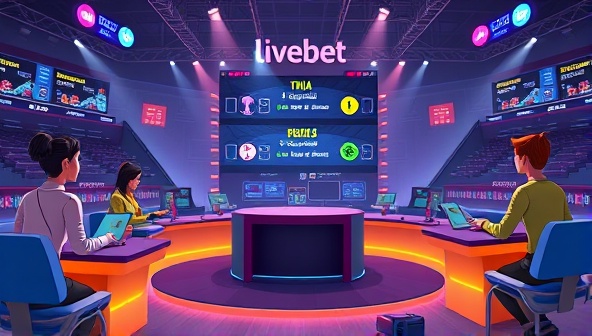 An animated scene showing users engaging in live betting challenges and interactive gameplay on the LiveBet Interactive Arena platform, with dynamic visuals, trivia questions, and competitive elements creating an immersive and exciting betting experience for participants.