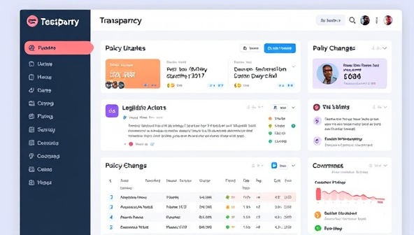 A dynamic and informative transparency dashboard interface displaying live updates on legislative actions, policy changes, and government decisions, with interactive features for user engagement, data visualization, and civic empowerment, promoting transparency and accountability.