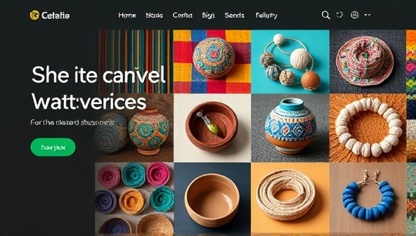 A vibrant online marketplace homepage featuring a curated selection of artisanal products, including colorful handwoven textiles, intricate ceramic pottery, and delicate handmade jewelry, displayed in a visually appealing grid layout that celebrates craftsmanship and creativity.