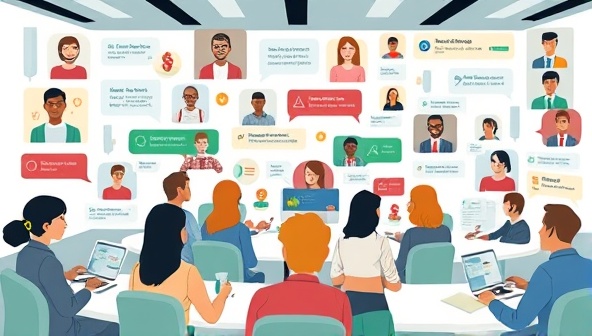 An artistic interpretation of a virtual chatroom environment with avatars of diverse users engaging in financial discussions, attending virtual workshops, and sharing investment insights, creating a dynamic and interactive WealthWise Chat community.