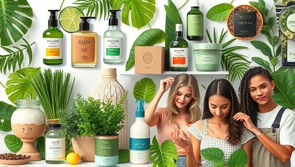 An eye-catching collage of eco-friendly products, lush greenery, and influential individuals promoting sustainable living, conveying a harmonious blend of nature, style, and conscious consumerism.