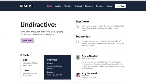 A sleek and modern resume website mockup featuring interactive sections for skills, experience, and testimonials, with a design that exudes professionalism and creativity to attract potential clients.