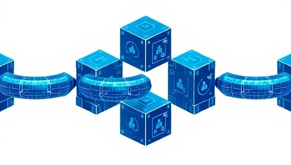 An abstract representation of interconnected blocks forming a secure and transparent chain, symbolizing the trust and reliability provided by the blockchain verified credentials platform, BlockCredentia.