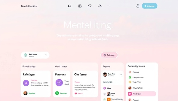 A calming and serene mental health platform interface featuring relaxation games, guided meditations, mood trackers, and supportive community forums, creating a safe and welcoming space for users to prioritize their mental well-being and emotional health.