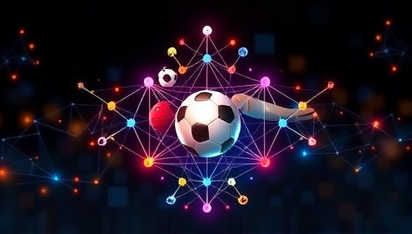 An innovative blockchain design with sports symbols intertwined, representing the fusion of cutting-edge technology and sports betting for a secure and transparent gambling experience.
