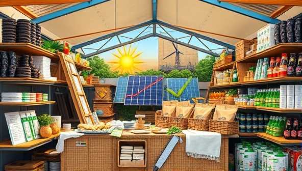 A vibrant online marketplace showcasing various renewable energy products and resources.