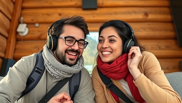 An image of two travelers virtually connecting through a video call, discussing their upcoming trip plans and sharing excitement about exploring a new destination together, capturing the essence of WanderMate Connect's travel buddy matching concept.