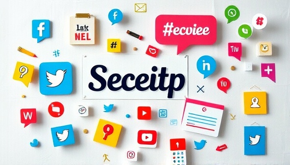 A canvas with colorful social media graphics, hashtag bubbles, and content snippets floating in a creative and visually appealing layout, representing the diverse and customized social media content offerings of the subscription service.