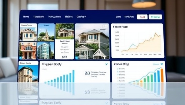 An online platform interface showcasing diverse real estate investment opportunities, interactive graphs displaying potential returns, and a user-friendly dashboard for investors to monitor their investments, reflecting transparency and accessibility in real estate crowdfunding.