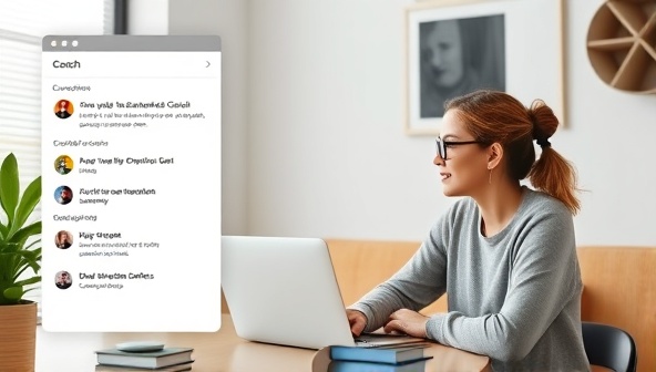 An online platform interface showing a virtual coaching session with a supportive coach listening attentively to a client's concerns, creating a safe and therapeutic digital environment for mental health support.