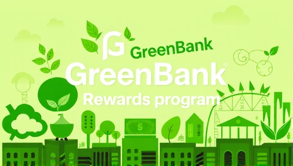 An eco-conscious visual representation of the GreenBank Rewards program, showcasing a harmonious blend of financial services and environmental stewardship through vibrant green imagery and sustainable banking symbols.