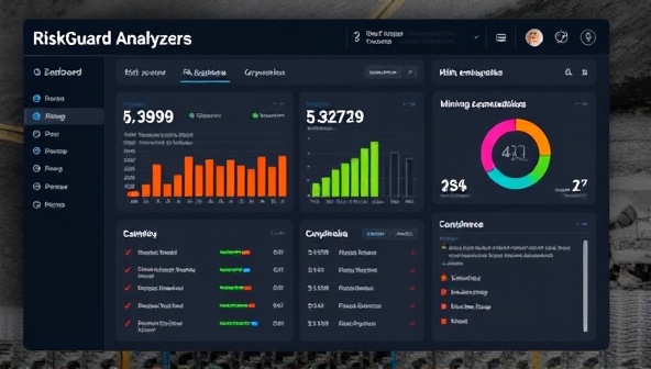 A visual representation of RiskGuard Analyzer's online risk assessment tool dashboard, displaying real-time risk scores, hazard alerts, and compliance recommendations for a mining operation, emphasizing the user-friendly interface and actionable insights provided by the platform.