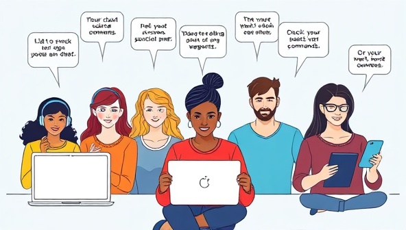 An illustration of a diverse group of individuals using voice commands to design websites on various devices, including laptops, tablets, and smartphones, highlighting the accessibility and versatility of VoiceWeb Creator in creating web content through speech recognition technology.