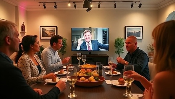 An immersive image of a virtual food tasting event on TasteVibe, showing participants enjoying gourmet treats from their tasting kits, engaging with the host on a video call, and sharing their tasting notes and reactions, creating a lively and interactive atmosphere.