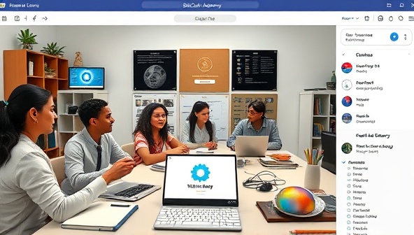 An online learning environment showcasing a diverse group of learners engaged in a virtual workshop, with digital tools and resources visible, symbolizing the interactive and practical nature of SkillCraft Academy's courses.