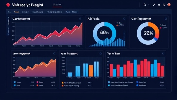 An analytical dashboard displaying website performance metrics, user engagement data, and A/B test results, visually representing the data-driven approach to web design consultancy and optimization for client success.