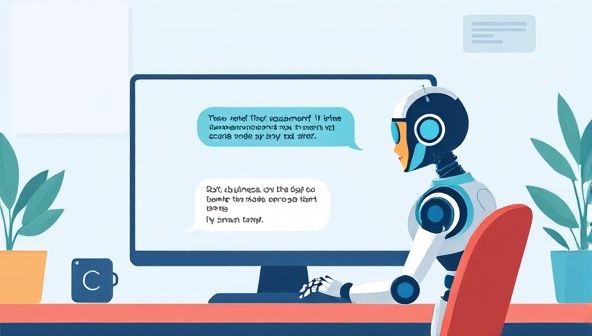 An illustration of the BotAccountant chatbot engaging with a business owner on a computer screen, displaying a conversation where the chatbot provides instant accounting advice and solutions, representing efficient and automated accounting support.