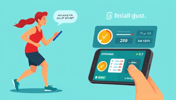 An engaging illustration of a gamer exercising while playing a game on a mobile device, with motivational fitness messages and progress trackers integrated into the gaming interface, highlighting the interactive and health-conscious gameplay experience of FitGamer Quest.