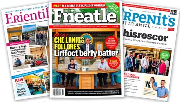 An engaging digital magazine cover design featuring vibrant visuals of local businesses, community events, and enticing headlines, creating a visually appealing and informative preview of the magazine content.