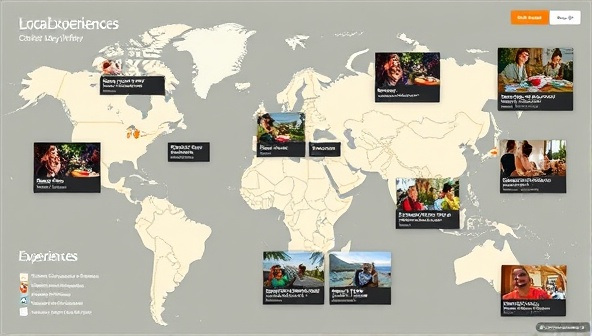 An interactive map showcasing various local experiences and cultural activities offered by hosts, accompanied by vibrant photos of cultural workshops, culinary experiences, and outdoor adventures, inspiring travelers to immerse themselves in authentic travel experiences.