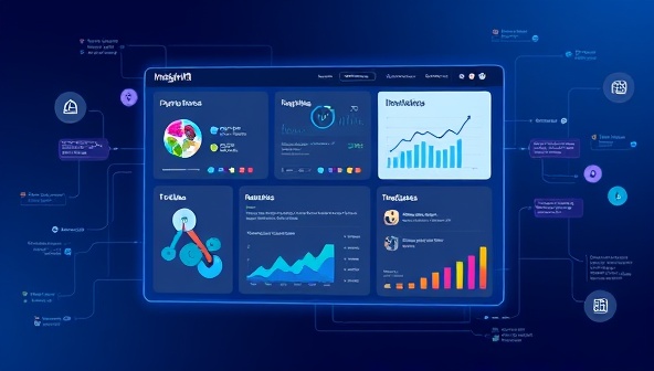 An illustrative visualization of InsightIQ platform, displaying a dashboard with real-time analytics, trend predictions, and engagement metrics, highlighting the AI-powered insights and data-driven decision-making capabilities of the tool.