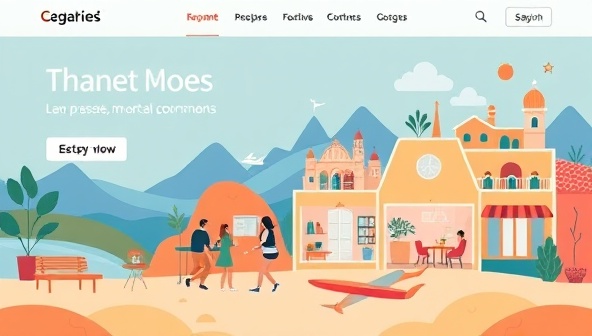 An online community platform interface featuring remote workspaces, co-living accommodations, and networking events tailored for digital nomads and remote workers, with vibrant illustrations of collaborative work environments and travel-friendly hubs, fostering a sense of community and connection among like-minded professionals.