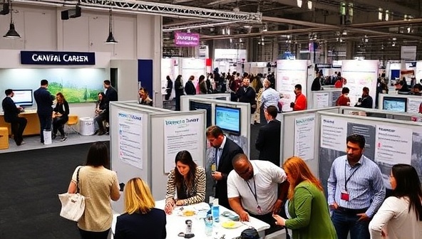 A virtual career fair showcasing diverse professionals engaging in networking sessions, career coaching workshops, and job search strategies, symbolizing growth, opportunity, and professional success.