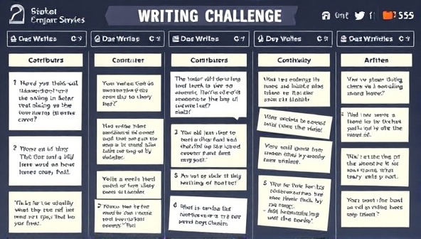 An interactive digital storyboard showcasing a collaborative writing challenge in progress, with multiple contributors adding elements to a shared narrative, symbolizing creativity, teamwork, and community spirit in the writing process.