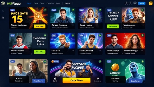 A dynamic and engaging gaming interface showcasing various skill-based challenges and competitions, with players competing in real-time for cash prizes, highlighting the excitement and competitiveness of the SkillWager platform.