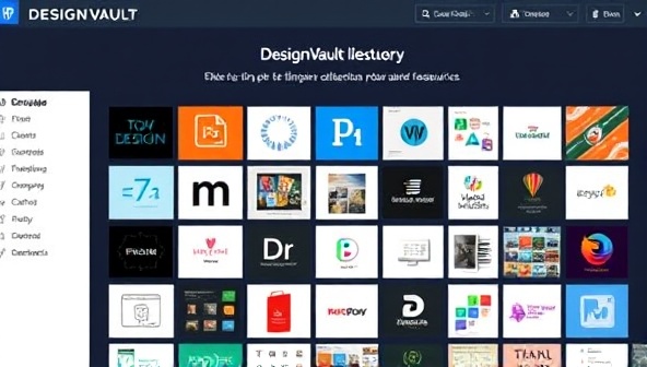 An online platform interface showcasing the DesignVault Subscription library with a diverse range of design resources, neatly categorized and visually appealing, inviting users to explore the comprehensive collection and benefits of the subscription service.