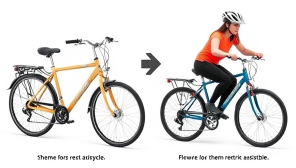 A split image showing the transformation of a traditional bicycle into an electric-assist bike, highlighting the retrofitting process and the enhanced riding experience offered by EcoRide Revamp.